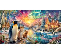 Christmas-Night-with-Penguins-and-Reindeer Puzzle de 1000 Piezas para Adultos Juego Educativo relajación Papel Reciclado Desafiante Regalo 38x26/1000pcs
