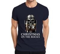 Christmas On The Rocks Whiskey Skull Viking Casco Runas Regalo Camiseta Hombre, azul marino, S
