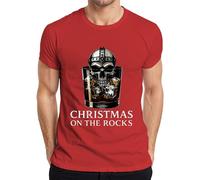 Christmas On The Rocks Whiskey Skull Viking Casco Runas Regalo Camiseta Hombre, rojo, XXL
