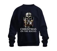 Christmas On The Rocks Whiskey Skull Viking Casco Runas Regalo Unisex Sudadera Sudadera, azul marino, L