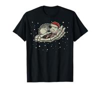 Christmas Opossum Santa Hat Skeleton Hand Gothic Animal Xmas Camiseta