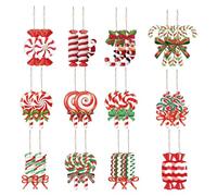 Christmas Ornaments - 24 Piece Candy Cane Lollipop Set, Wooden Festive Adornments, Vivid Hand Painted Imagery, Simply Loop Attachment, Seasonal Decoration for Holiday Indoor Display