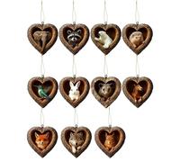 Christmas Ornaments - 2D Acrylic Heart-Shaped Animal Pendent, 11-Piece Christmas Decorations For Window House Winter Party Outside Table Indoor Farmhouse Door
