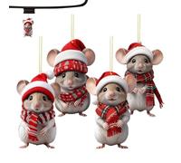 Christmas Ornaments - Christmas Mouse Decor, Cute 4 Piece 2D Acrylic Christmass Decorations | Mouse Holiday Tree Ornaments For Wall Door Window Outdoor Patio Yard Living Room Bedroom Party