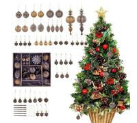 Christmas Ornaments Set - 53 Piece Shatterproof Copper Brown Gold Baubles, Elegant Holiday Ball Decorations, Luxurious Matte and Glitter Finish Ornaments for Tree Party Home Decor