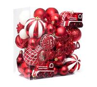 Christmas Ornaments Set, 65 Pieces Red and White Shatterproof Christmas Balls with Hanging Strings, 9.25x6.1x9.84 Inches Festive Tree Decorations for Winter Holiday Party Wedding Engagement Event