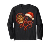 Christmas Paw Love Heart Santa Dog Mom Funny Pet Lover Dogs Manga Larga
