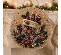 Christmas Pearl Art DIY Diamond Painting Hanging Suncatcher Ornament (#D,8IN)
