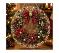 Christmas Pearl Diamond Art, DIY Hanging Suncatcher Ornament with 3D Beads (Christmas Wreath1,L)