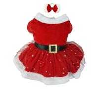 Christmas Pet Costume - Santa Claus Dog Costume | Christmas Dog Clothes | Velvet Fabric, Red Mesh Skirt, Santa Headband, Buckle Decoration, For Small Medium Dogs