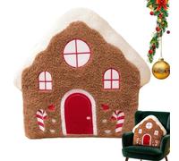 Christmas Pillow - 12.6x12.6in Soft Plush Gingerbread House Cushion