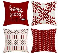Christmas Pillow Covers 18x18 Modern Sofa Throw Pillow Cover, Decorative Outdoor Linen Fabric Pillow Case for Couch Bed Car (Red, 18x18,Set of 4)