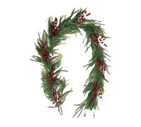 Christmas Pine Garland with Red Berries | Artificial Pine Garland for Door & Table Décor | Bendable Wreath Ornament for Indoor & Outdoor Use, Indoor Pine Garland for Holidays