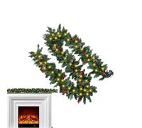 Christmas Pine Wreath with LED Lights, 180cm/270cm, PVC and Polyester Holiday Garland, Red Berries and Ribbon, for Door, Mantle, Stair Railing