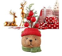 Christmas Plant Pot, Festive Table Decorations for Mantel, Resin Planter with Artificial Pine & Berries, Home Accessories for Holiday Desk, Party Decor, Winter Living Room Accent, 2.36x2.36x6.3 Inches