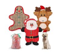 Christmas Plush Interactive Dog Squeaky Toys Xmas Gift for Small Medium Large Pet Included Ginger Man Reindeer Santa Claus