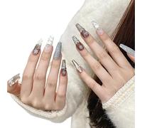 Christmas Press On Nails 2 Set Snowflake Pearl Rhinestone Press en las uñas Reutilizables Longing Long Dure Sily Application Sparkling for Women