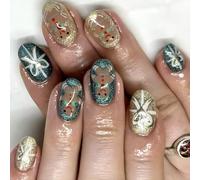 Christmas Press On Nails False Con Diseños Se Adhiere En Arte De Manicura Acrílica Corta Para Mujeres 24 Piezas De Vacaciones