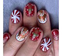 Christmas Press On Nails Gingerbreads Man Cainas Falsas Capas De Dulces Capas Llenas Stick En Candy Candy House Artificial False Falso Nochebuena