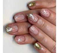 Christmas Press On Nails Short Square False Snowflake Artificial Full Covers Stick On For Women