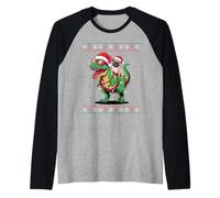 Christmas Pug T-Rex Dinosaur Tyrannosaurus Rex Pugs Camiseta Manga Raglan