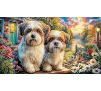 Christmas-Puppy-with-Lights-in-Snowy-Forest 1000 Piezas Puzzle Educativo para Adultos y niños Papel Reciclado Desafiante Actividad en casa 38x26/1000pcs