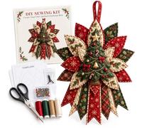 Christmas Quilted Bow DIY Sewing Kit, Patchwork Door Hanging Decor (D) | Starburst Patchwork Bow • Fabric, Batting, Thread, Templates & Instructions • Festive Handmade Keepsake