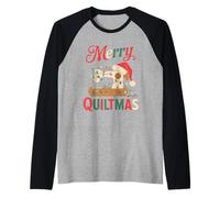 Christmas Quilting Machine with Xmas Light Merry Quiltmas Camiseta Manga Raglan