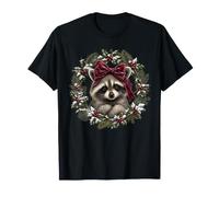 Christmas Raccoon Velvet Bow Wreath Camiseta