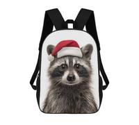 Christmas Raccoon with Santa Hat Portrait Mochilas Infantiles Impresas En 3D, Mochilas De Moda Informales, Mochilas De Viaje Bonitas, Mochilas Informales Para Exteriores Para Niños Y Niñas 17inch