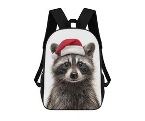 Christmas Raccoon with Santa Hat Portrait Mochilas Infantiles Impresas En 3D, Mochilas De Moda Informales, Mochilas De Viaje Bonitas, Mochilas Informales Para Exteriores Para Niños Y Niñas 17inch