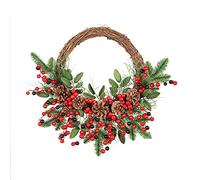 Christmas Rattan Wreath Pine Natural Branches Berries&Pine Cones Christmas Wreath Supplies Home Door Decoration For New Year's, LJJY-KK