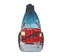 Christmas Red Camper Beautiful Village Sling Bag, Mochila de Hombro Paquete de Pecho Causal Crossbody Daypack para Mujeres Hombres Senderismo Viajes