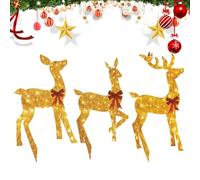 Christmas Reindeer Outdoor, 3 Pieces 2D Acrylic Light Up Decor, Holiday Garden Decoration for Front Yard Driveway, Sturdy Waterproof Yard Ornament, Festive Lawn Display for Porch Patio Backyard Winter