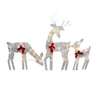 Christmas Reindeer with Bow, Lighted Christmas Decoration Deer 3 Piece Set, Light up Christmass Decor Reindeer Family Set for Indoor Outdoor Front Yard Porch Home Garden, Warm White Light