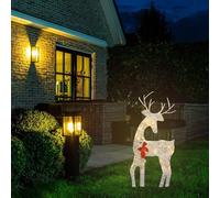 Christmas Reindeer with Bow, Lighted Reindeer Family Set, Pre-Lit Christmas Decoration For Indoor Outdoor Front Yard Porch Garden Patio, Warm White Light