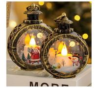 Christmas Retro Night Light Retro Christmas lamp - Festive LED nights lights for windowsill & living room Battery Operated Candle Desk Lamps Lantern Thanksgiving Decoration(Brown-Santa Claus+Snowman)