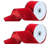 Christmas Ribbon - Holiday Wrapping Ribbon | Velvet Satin Wire Material With Decorative Trim, Ideal For Wrapping, Garlands, Balusters, Tables, Doors,
