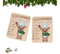 Christmas Roll-a-Reindeer Puzzle Game, Rolls The Dice, Place The Reindeer Pieces According To The Number You Roll - Xmas Wood Puzzle Board Game, Interactive Xmas Puzzles Gift Idea (A*2)