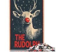 Christmas Rudolph The Reindeer Poster Puzzle Imposible,desafío for Adults Entretenimiento Creativo 1000 Piezas Obra De Arte De Juego De para Adultos Y Niños A Partir De 12 Años 1000pcs (75x50cm)