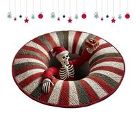 Christmas Rug - Optical Illusion Depth Mat, Quilted Skeleton Pattern Carpet, Round Decorative Floor Accent, Non Slip Holiday Home Piece | 3D Seasonal Floor Art for Entryway Bedroom Living Room Winter