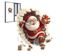 Christmas Santa Breaking Brick Wall Sticker Decorations | Christmas Santa Wall-Breaking Effect Stickers,Seasonal Decal, For Holiday Party Kitchen Living Room Bathroom Bedroom Offices School Classroom
