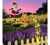 Christmas Santa Solar Kettle Lights Garden Lawn Decorative Lights with LED String - Waterproof Metal Garden Decor Stake Light for Backyard, Lawn, Yard, Patio (Warm light)