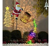 Christmas Santa Solar Kettle Lights Garden Lawn Decorative Lights with LED String - Waterproof Metal Garden Decor Stake Light for Backyard, Lawn, Yard, Patio (Colored light)
