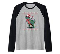 Christmas Scottish Terrier T-Rex Dinosaur Scottie Terriers Camiseta Manga Raglan