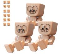 Christmas Shaking Wooden Man, Shaking Wooden Man Figurine with 12 Magnetic Expressions, Charming Little Wood Figure That Sways, for Car Accessories and Desk Decoration (#B,3pcs)