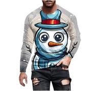 Christmas Shirts for Men Long Sleeve Crew Neck with Christmas Pattern Printing Pullover for Casual Festival Outdoor