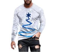 Christmas Shirts for Men Long Sleeve Crew Neck with Christmas Pattern Printing Pullover for Casual Festival Outdoor