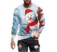 Christmas Shirts for Men Long Sleeve Crew Neck with Christmas Pattern Printing Pullover for Casual Festival Outdoor