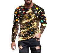 Christmas Shirts for Men Long Sleeve Crew Neck with Christmas Pattern Printing Pullover for Casual Festival Outdoor
